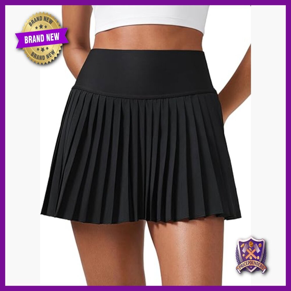 High Waisted Pleated Tennis Skort with Pockets Tummy Control Active Wear - Picture 1 of 6